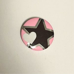 Star and Heart Pink, Black, Silver and White Button Pin (NWOT)